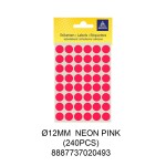 MAYSPIES MS012 COLOUR DOT LABEL / 5 SHEETS/PKT / 240PCS / ROUND 12MM NEON PINK